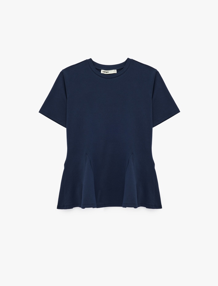  Pamuklu Slim Fit Kısa Kollu Bisiklet Yaka Peplum Basic Tişört