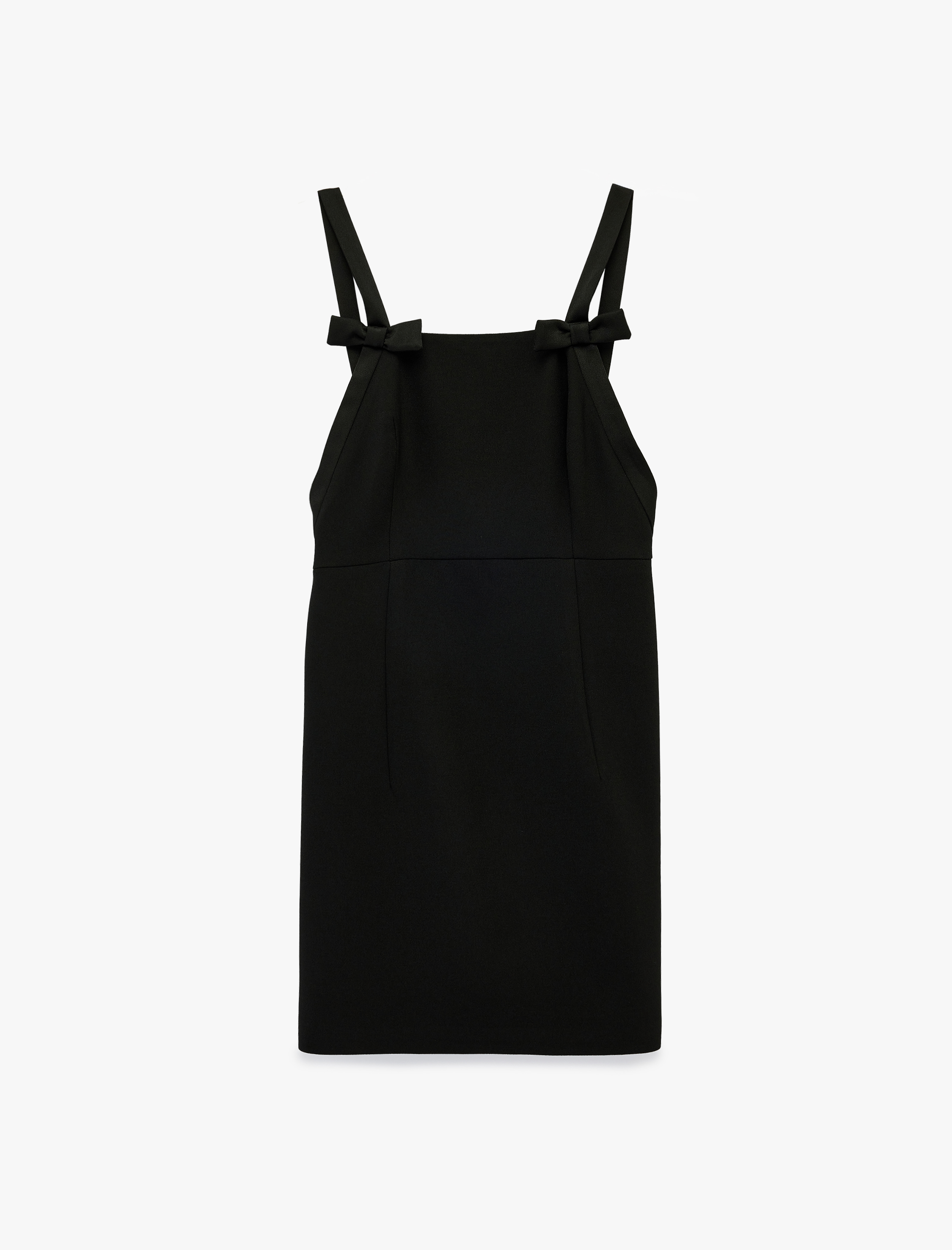   Kare Yaka Kalın Askılı Fiyonklu Saten Bodycon Mini Abiye Elbise