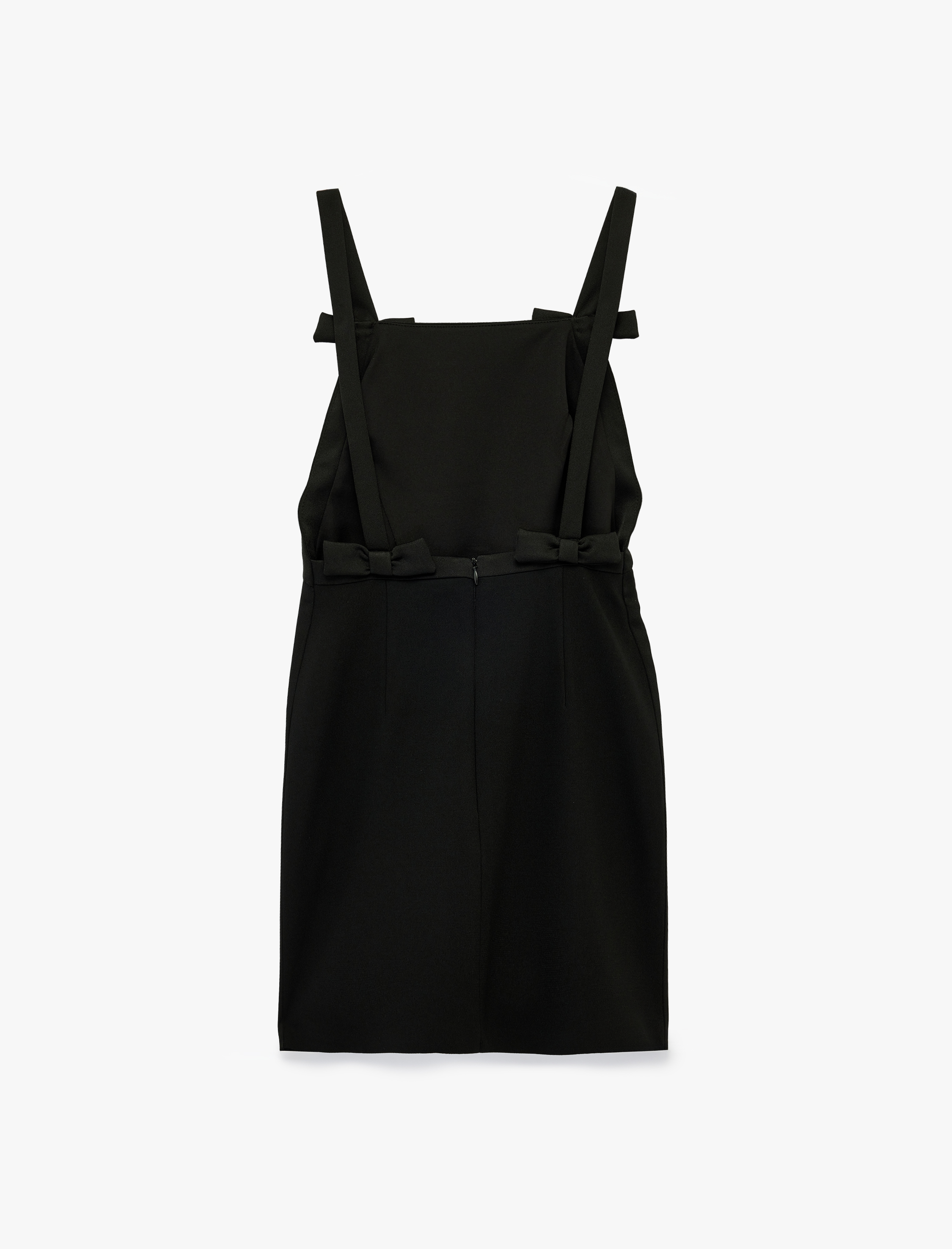   Kare Yaka Kalın Askılı Fiyonklu Saten Bodycon Mini Abiye Elbise