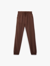 Beli Bağcıklı Viskon Karışımlı Jogger Pantolon