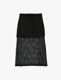 Bağlama Detaylı A Kesim Dantelli Midi Etek