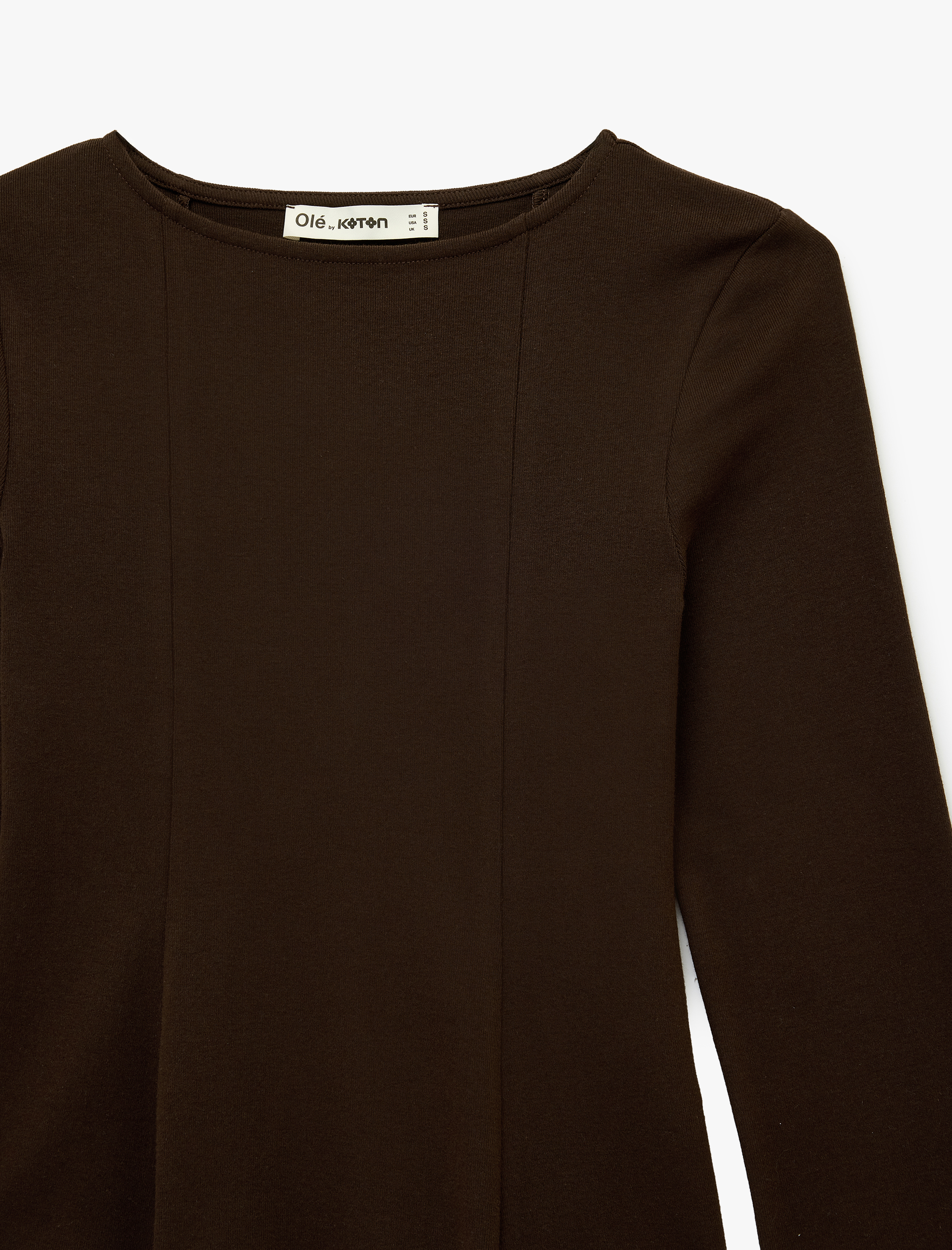   Pamuklu Uzun Kollu Kayık Yaka Slim Fit Peplum Tişört