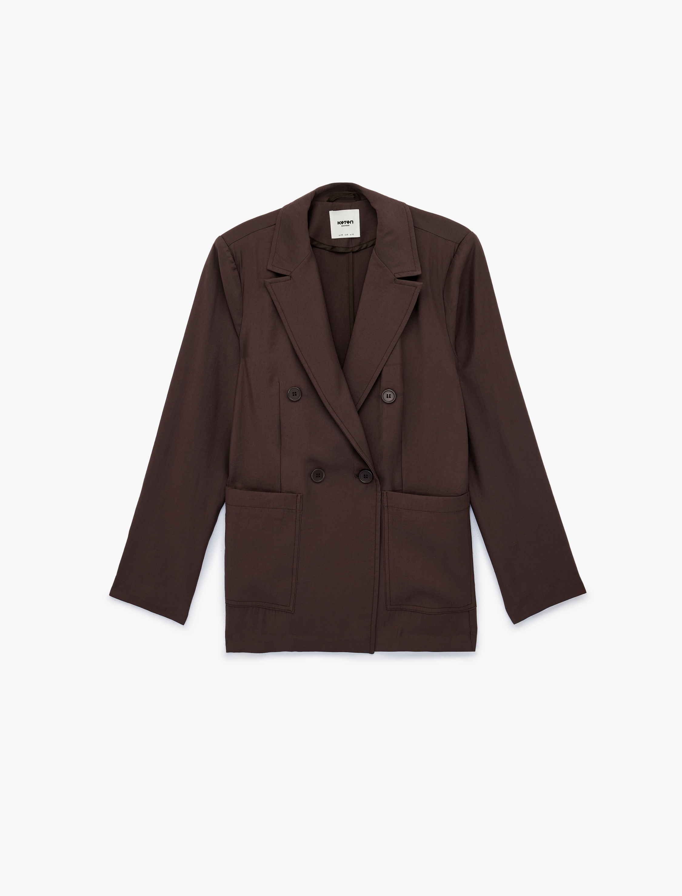   Uzun Kollu Modal Cep Detaylı Düğmeli Kruvaze Yaka Blazer Ceket