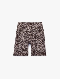 Slim Fit Yüksek Bel Biker Spor Leopar Tayt