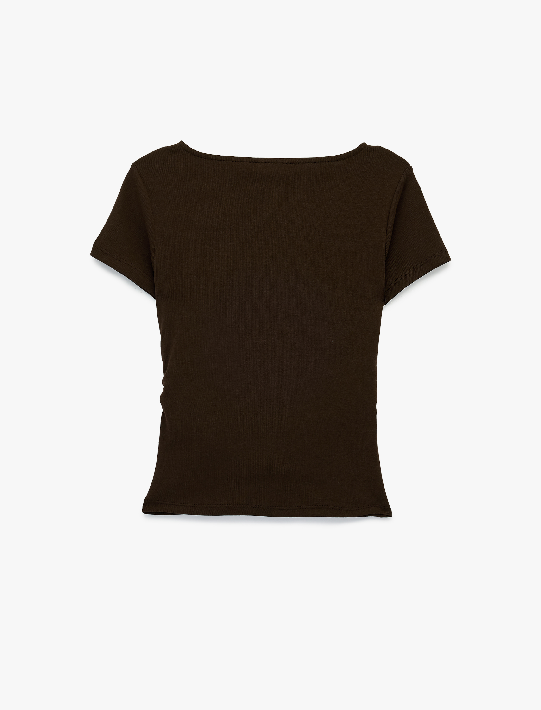   Slim Fit Drapeli Kısa Kollu Kayık Yaka Tişört