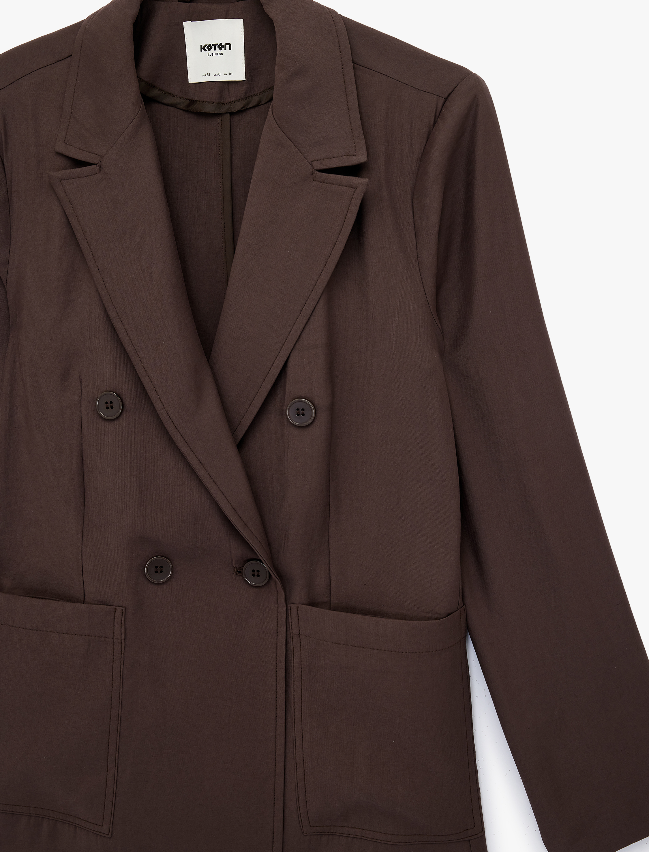   Uzun Kollu Modal Cep Detaylı Düğmeli Kruvaze Yaka Blazer Ceket