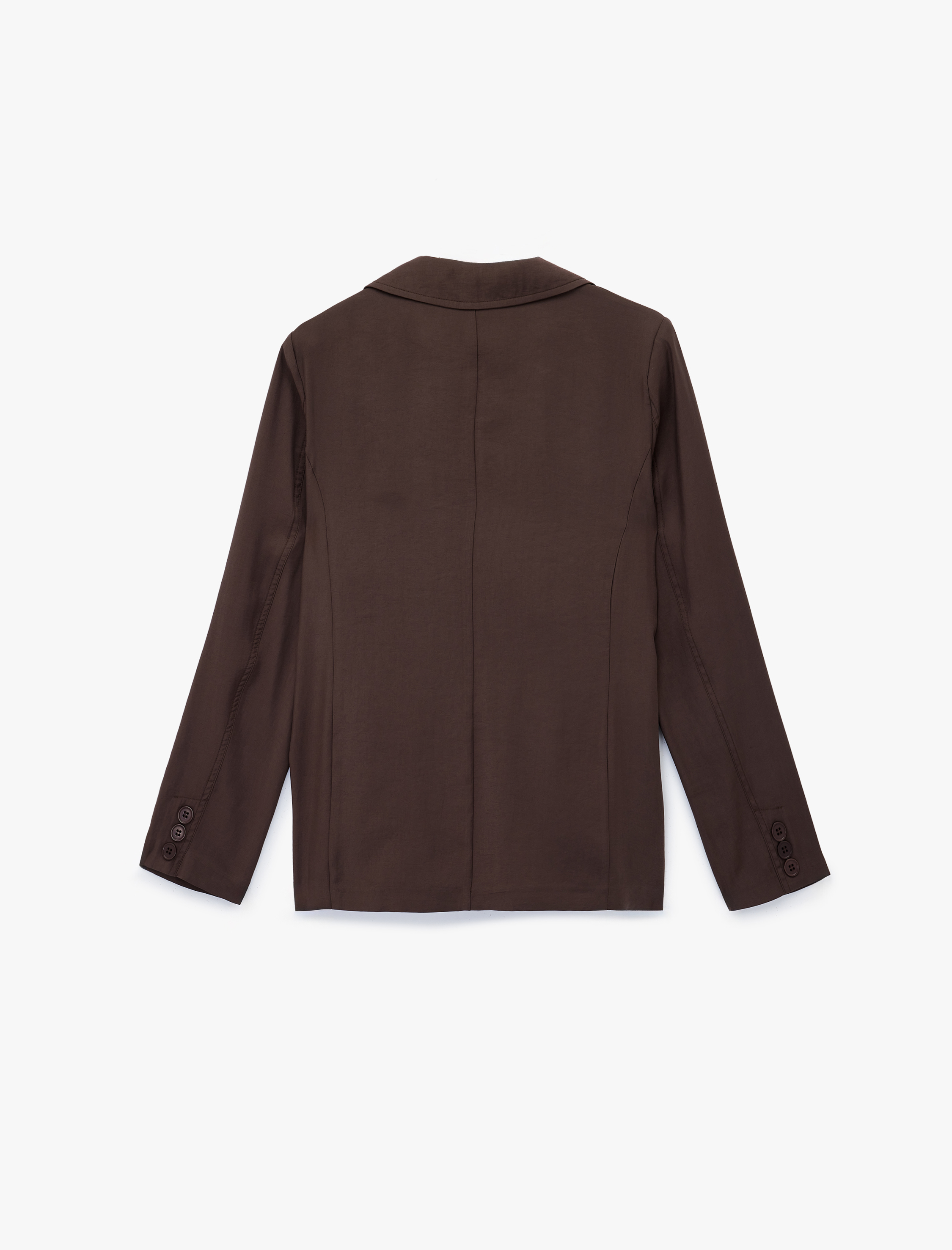   Uzun Kollu Modal Cep Detaylı Düğmeli Kruvaze Yaka Blazer Ceket