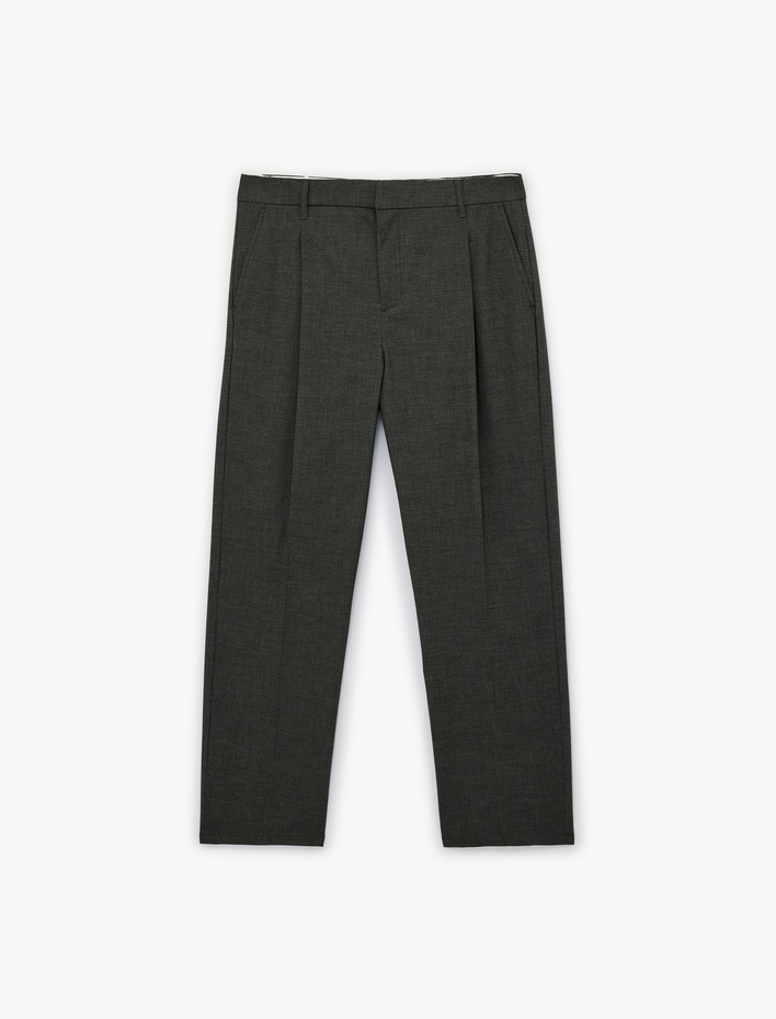  Koyun Yünü Karışımlı Cepli Pileli Klasik Kumaş Pantolon