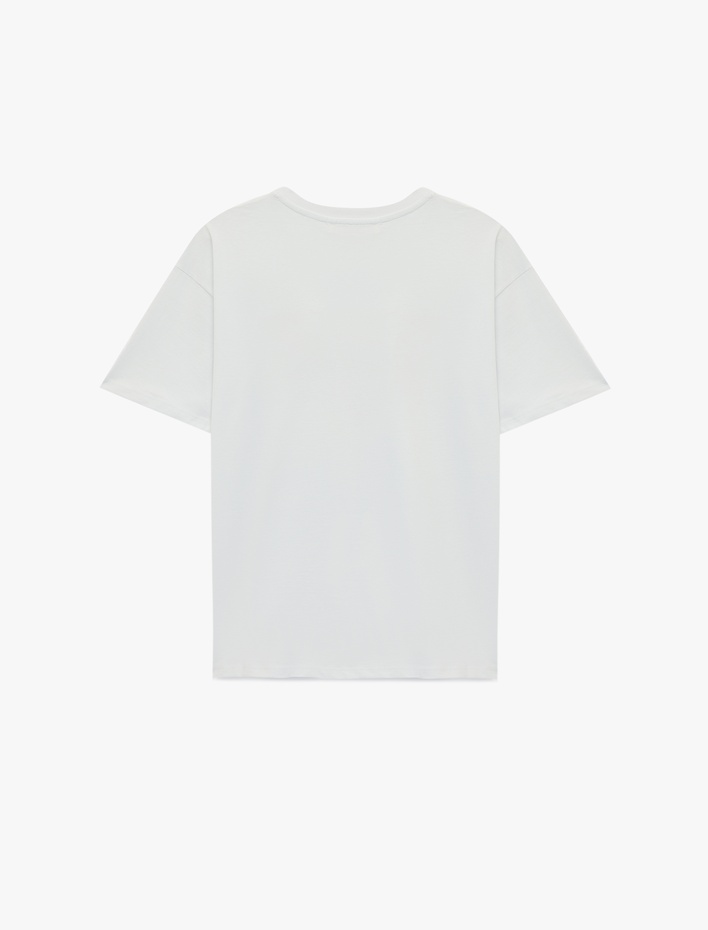  Rahat Kalıp Kısa Kollu Bisiklet Yaka Pamuklu Fiyonk Baskılı Tişört