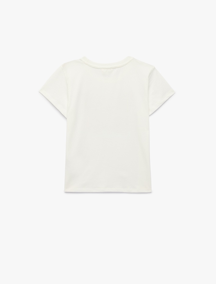 Kız Çocuk Pullu Payetli Kelebek Desenli Kısa Kollu Pamuklu Tişört