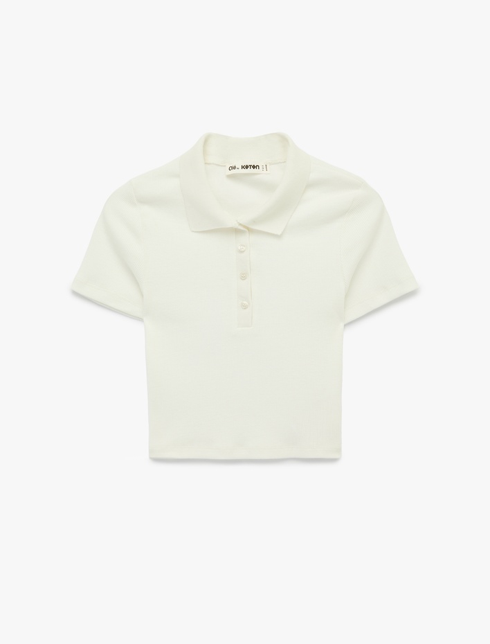  Kısa Kollu Düğmeli Slim Fit Crop Polo Yaka Tişört