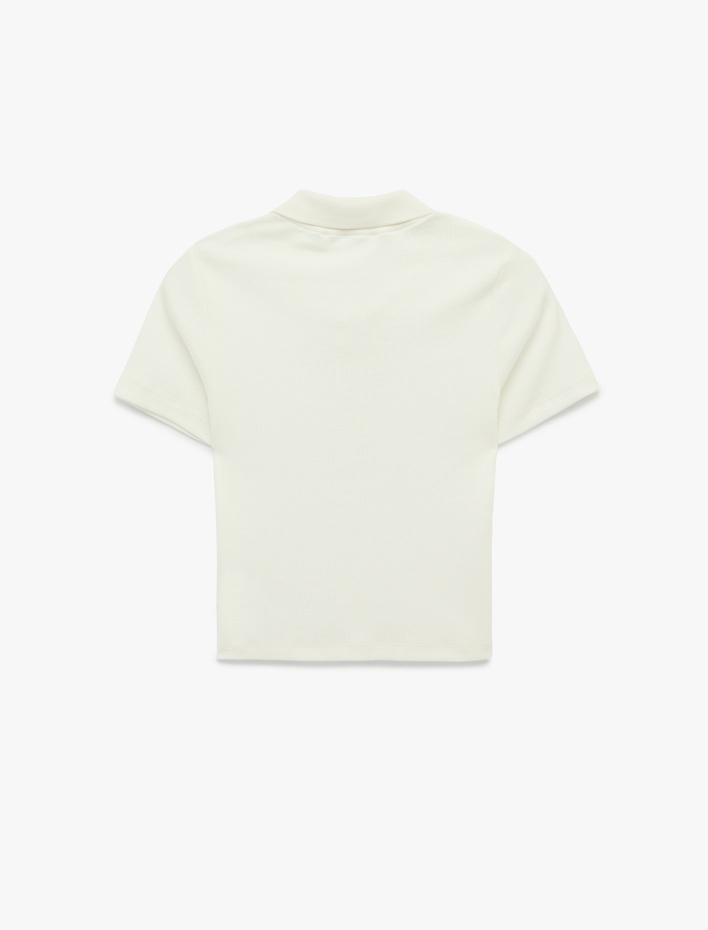  Kısa Kollu Düğmeli Slim Fit Crop Polo Yaka Tişört