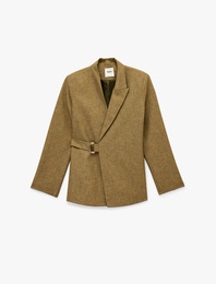 Uzun Kollu Metal Aksesuarlı Kruvaze Yaka Blazer Ceket