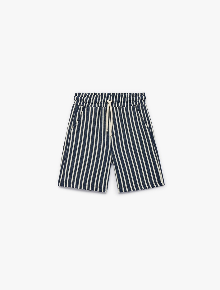 Erkek Bebek Beli Lastikli Cep Detaylı Çizgili Şort