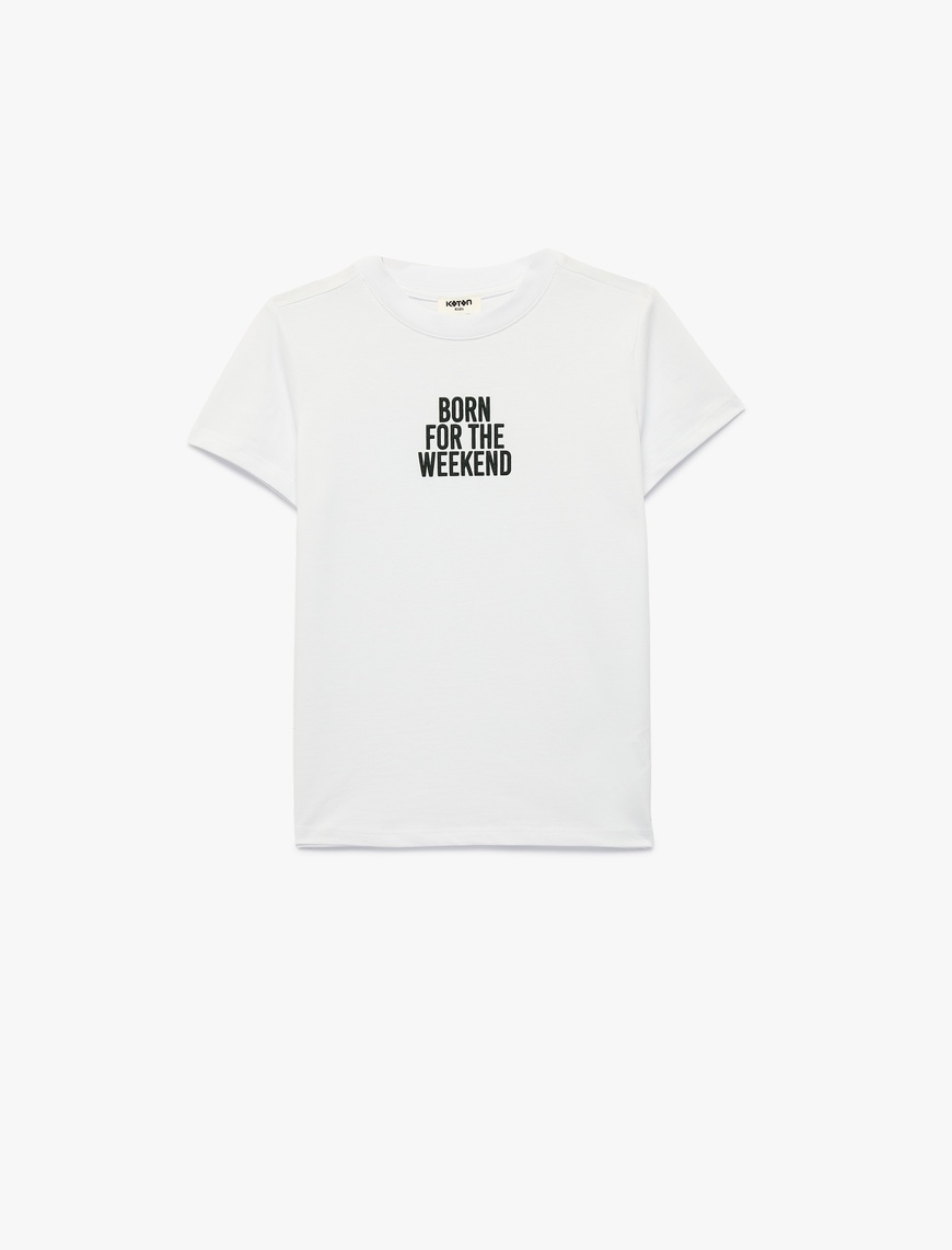 Koton Pamuklu Kısa Kollu Bisiklet Yaka Baskılı T-Shirt