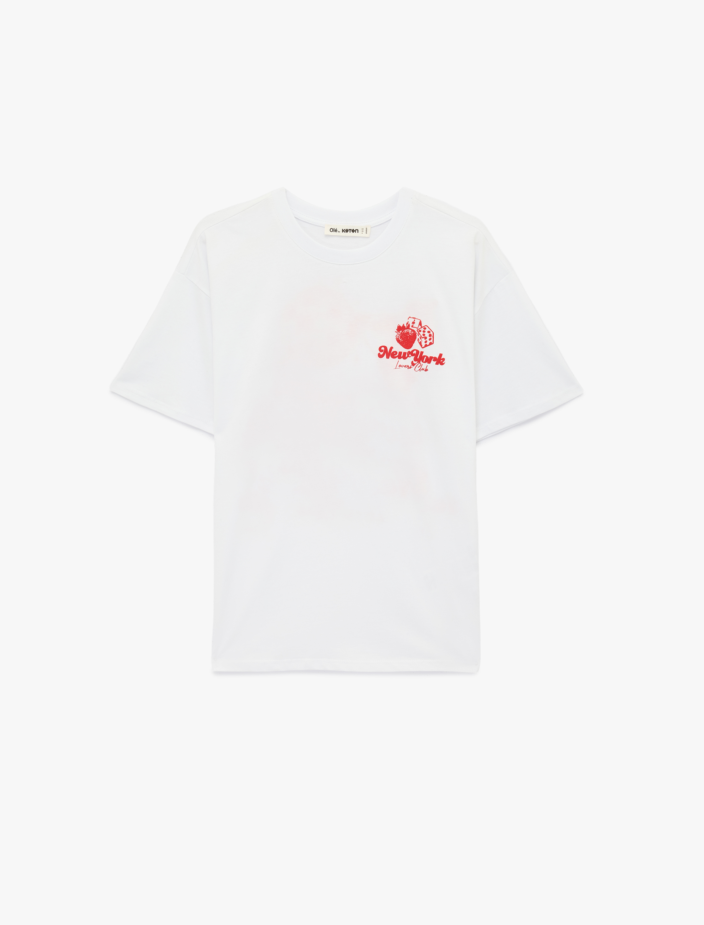   Rahat Kalıp Kısa Kollu Bisiklet Yaka Arkası Kiraz Baskılı Tişört