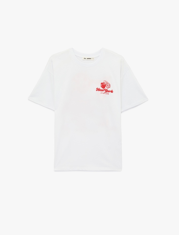  Rahat Kalıp Kısa Kollu Bisiklet Yaka Arkası Kiraz Baskılı Tişört