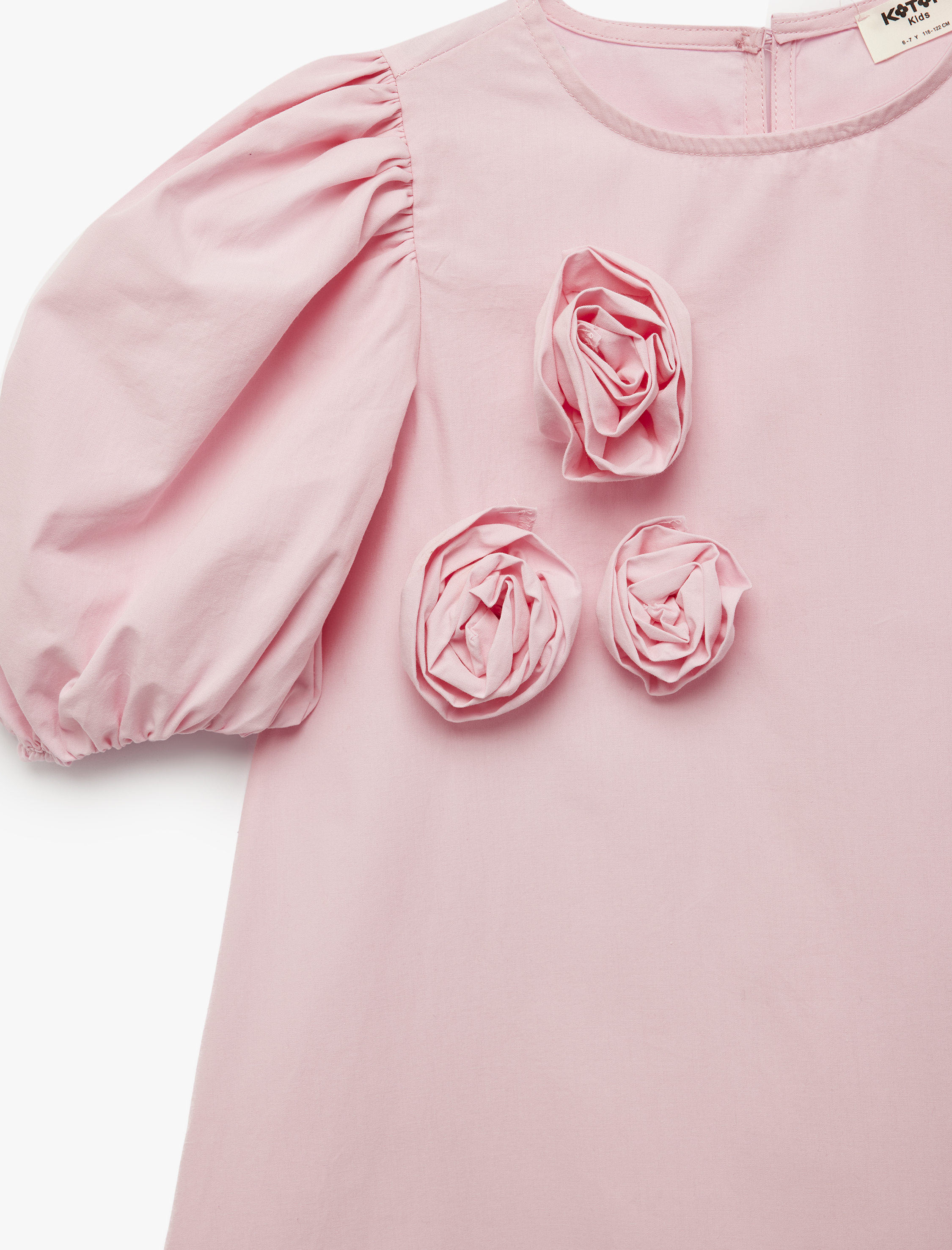  Kız Çocuk Pamuklu Balon Kollu Bisiklet Yaka Çiçekli Elbise