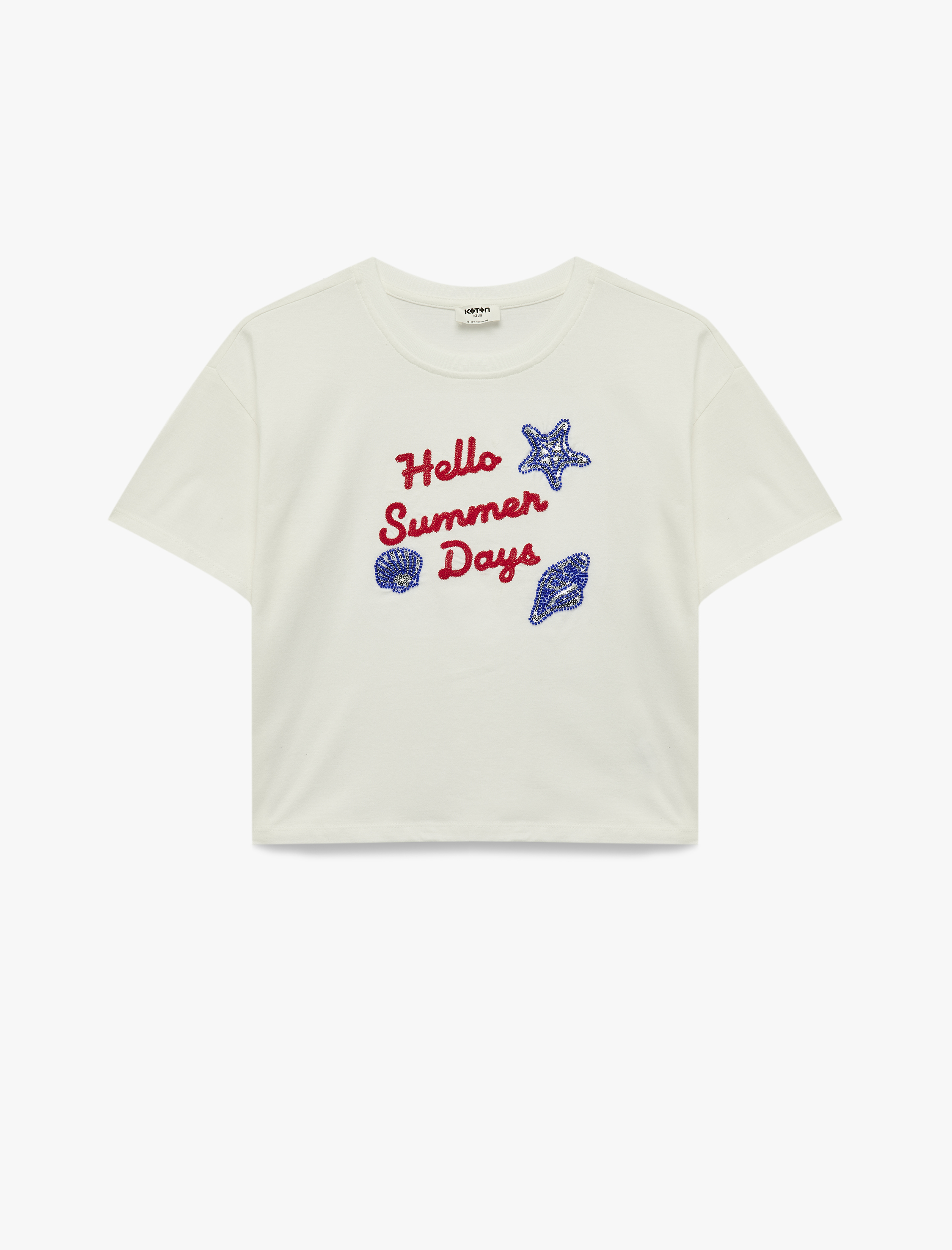  Kız Çocuk Pullu Payetli Bisiklet Yaka Kısa Kollu Pamuklu Tişört