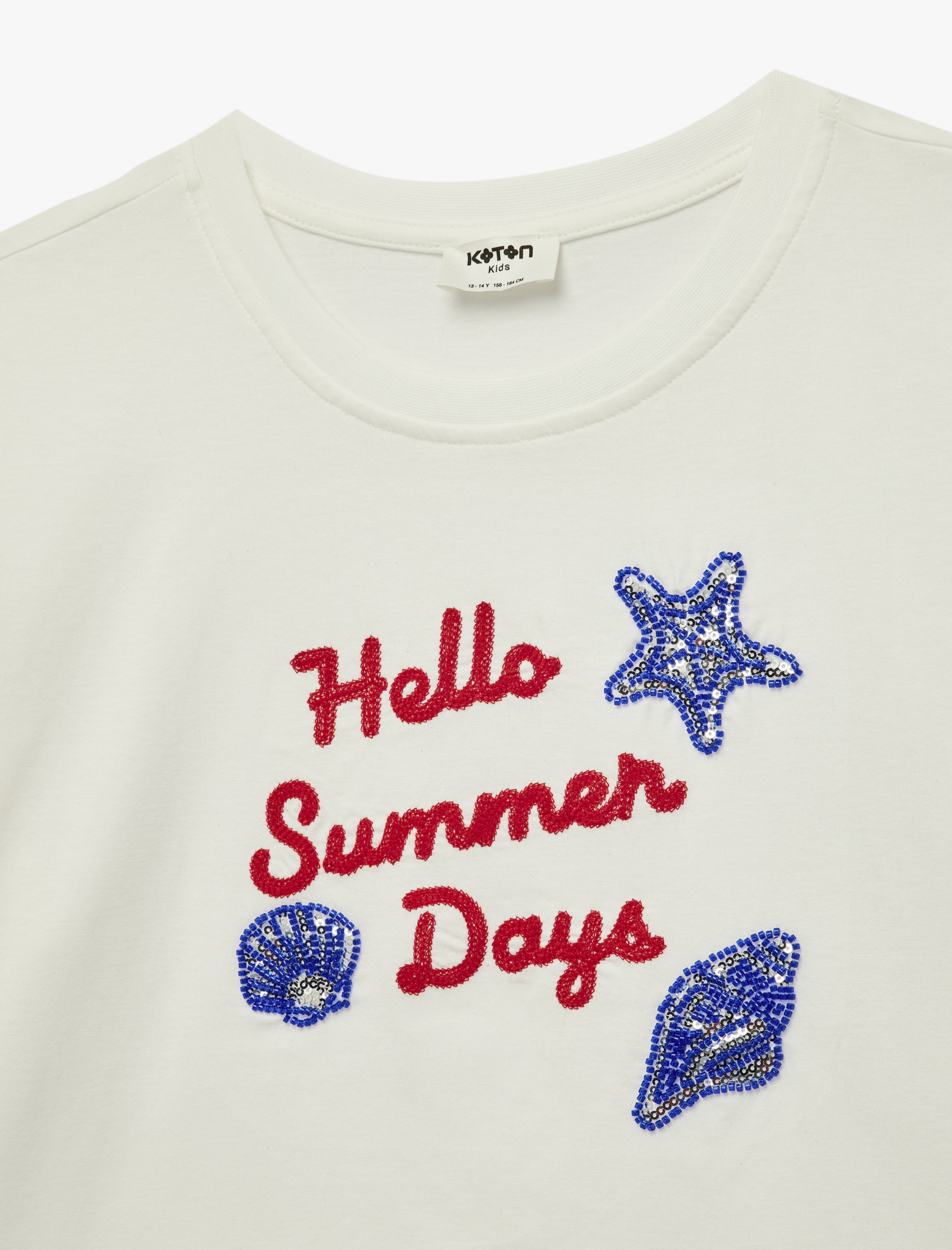  Kız Çocuk Pullu Payetli Bisiklet Yaka Kısa Kollu Pamuklu Tişört