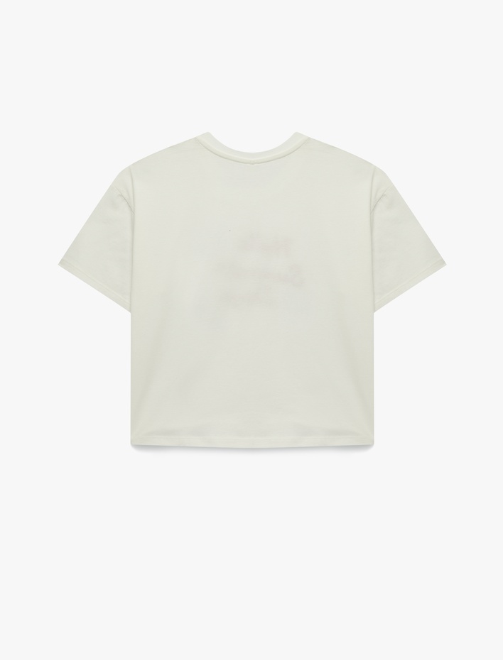 Kız Çocuk Pullu Payetli Bisiklet Yaka Kısa Kollu Pamuklu Tişört