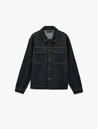 Uzun Kollu Cepli Düğmeli Oversize Jean Gömlek Ceket