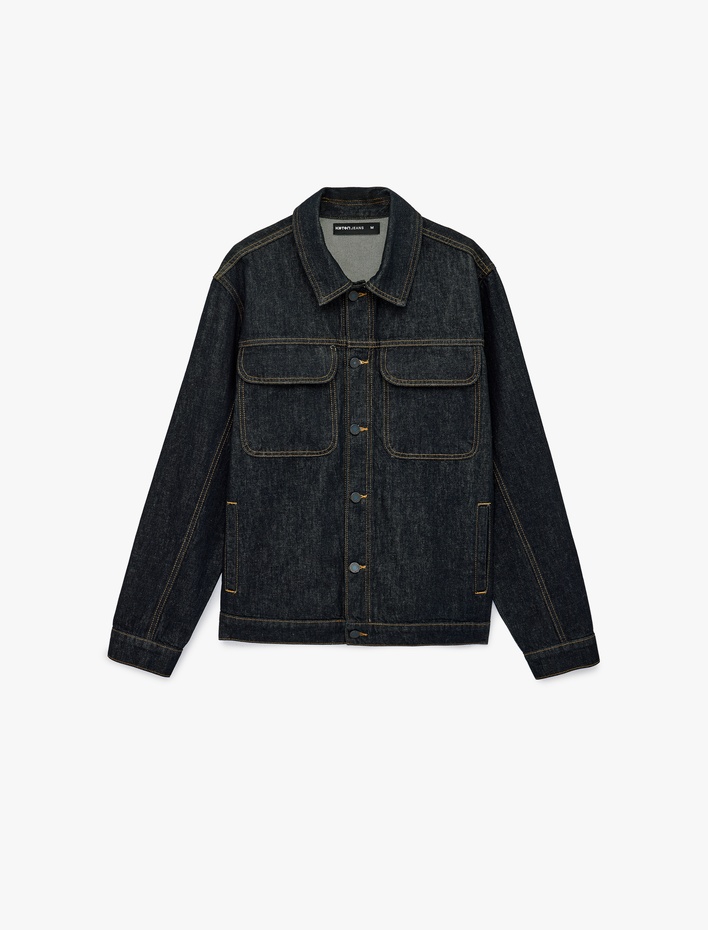  Uzun Kollu Cepli Düğmeli Oversize Jean Gömlek Ceket