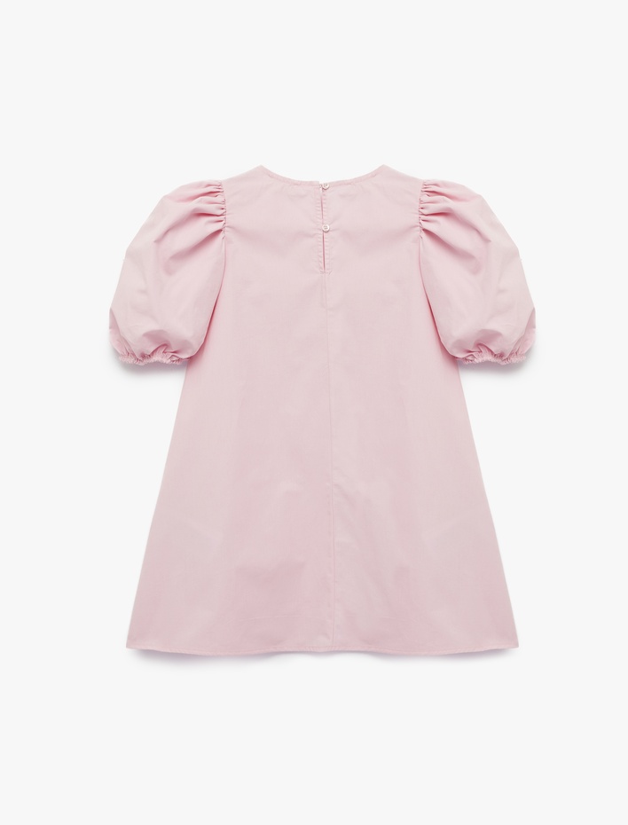 Kız Çocuk Pamuklu Balon Kollu Bisiklet Yaka Çiçekli Elbise