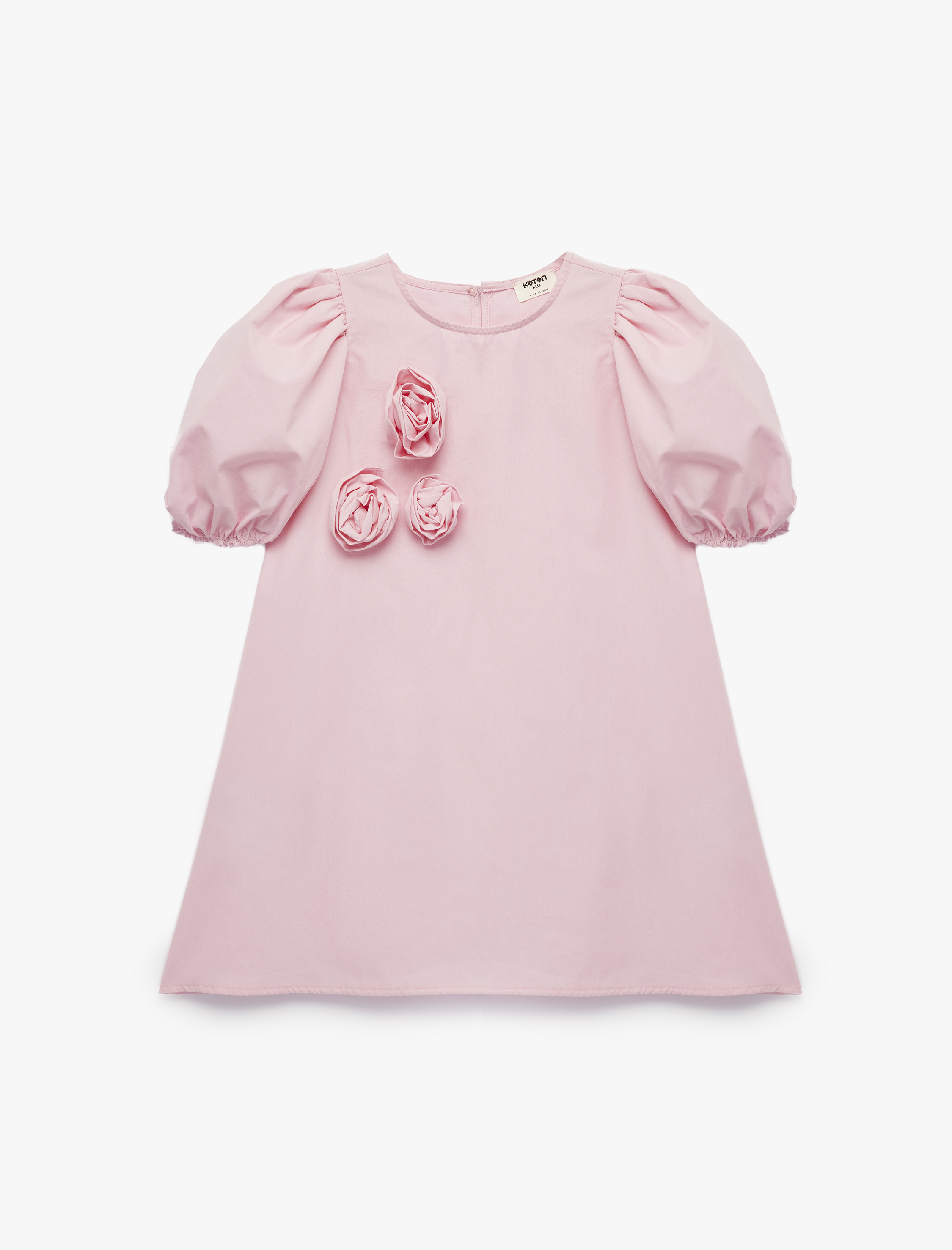  Kız Çocuk Pamuklu Balon Kollu Bisiklet Yaka Çiçekli Elbise