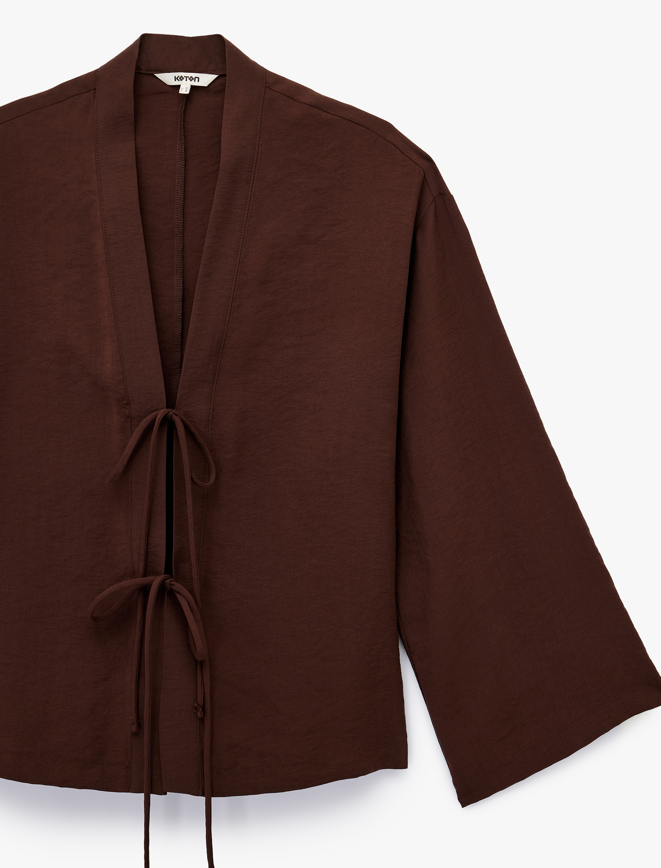   Kruvaze Önden Bağlama Detaylı Geniş 3/4 Kol Modal Oversize Kimono Ceket