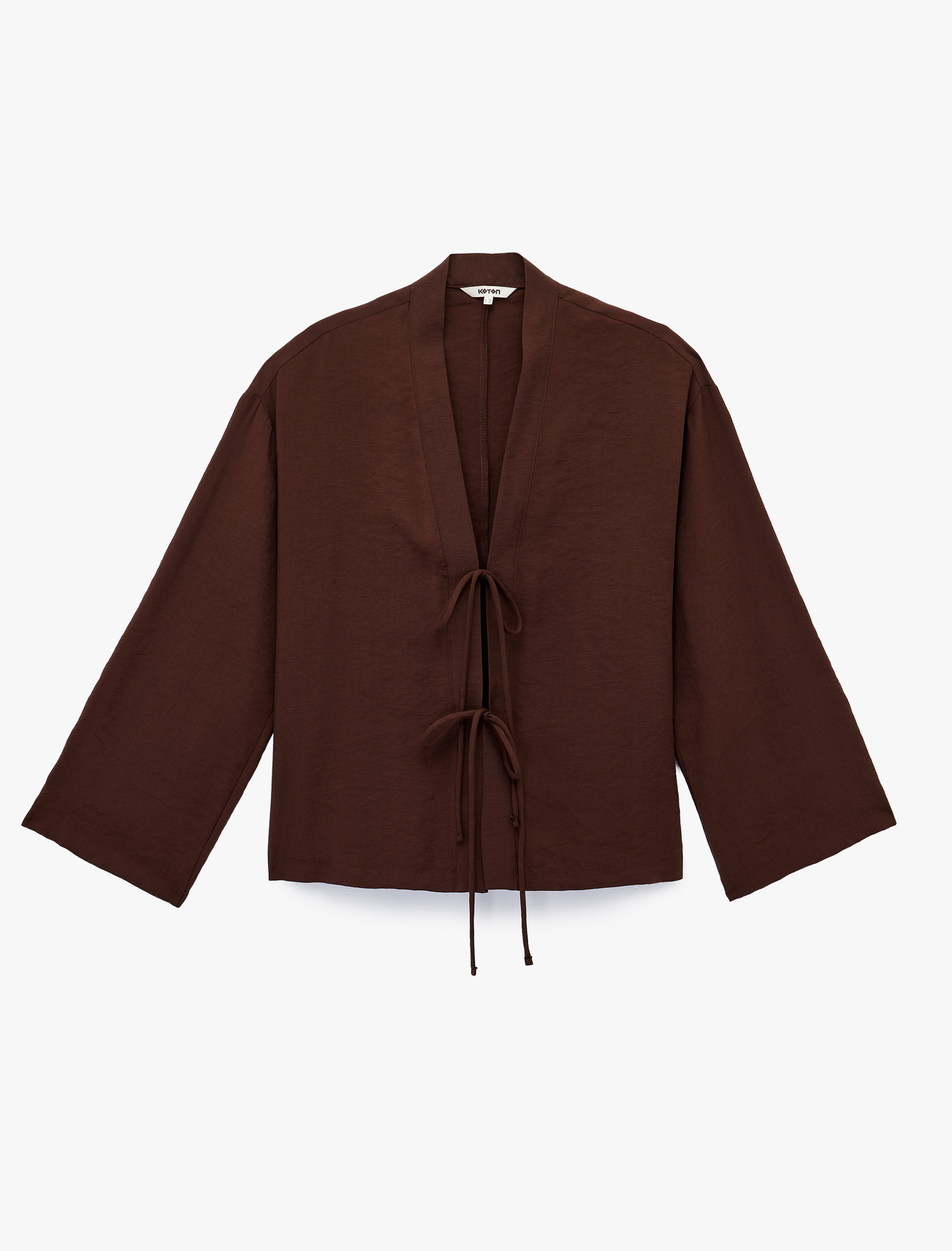   Kruvaze Önden Bağlama Detaylı Geniş 3/4 Kol Modal Oversize Kimono Ceket