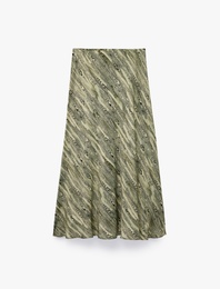 Viskon Standart Bel Soyut Desenli Midi Çan Etek