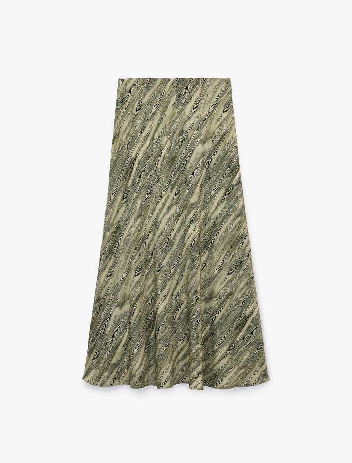  Viskon Standart Bel Soyut Desenli Midi Çan Etek