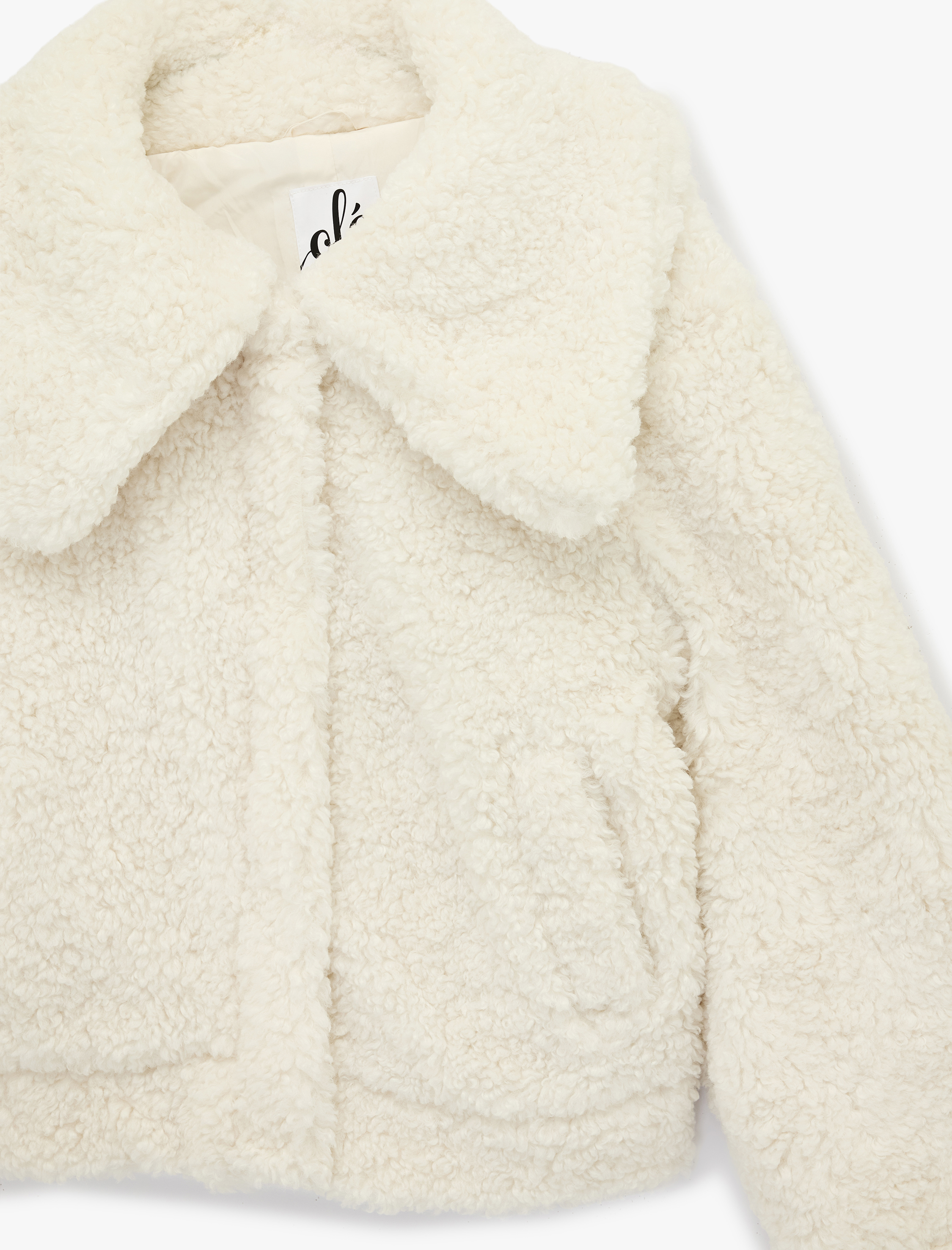   Geniş Yaka Fermuarlı Cep Detaylı Suni Kürk Ceket