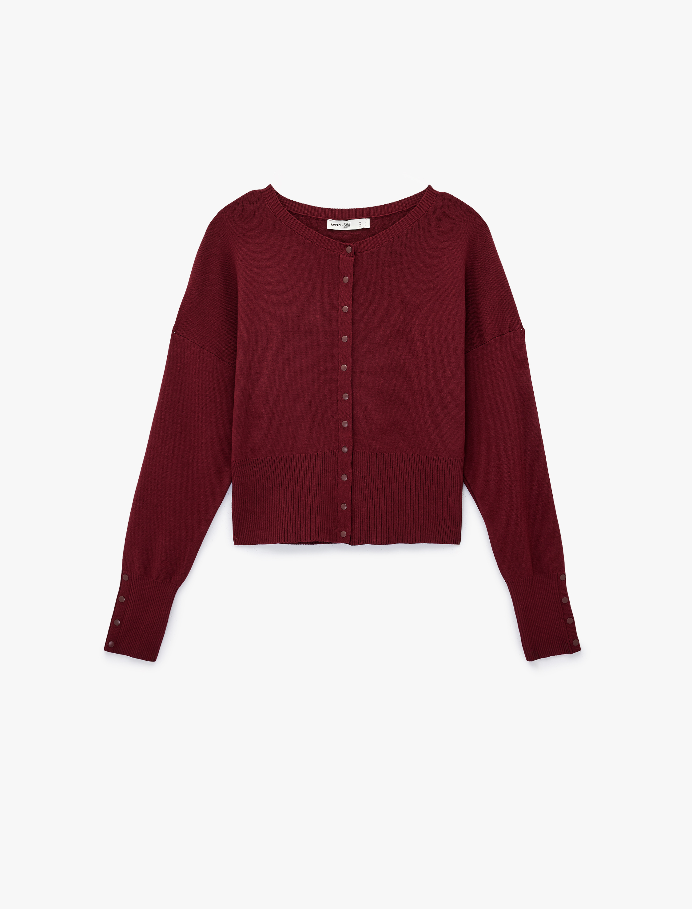   Koton X Sibil Çetinkaya - Slim Fit Düğmeli Uzun Balon Kollu Bisiklet Yaka Triko Crop Hırka