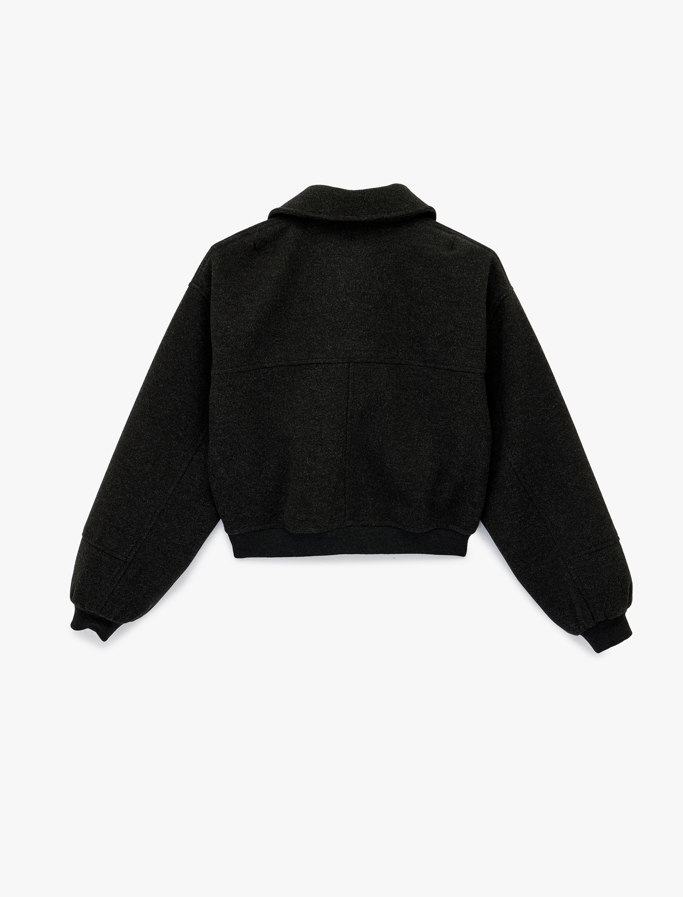   Fermuarlı Uzun Kollu Crop Bomber Kaşe Ceket