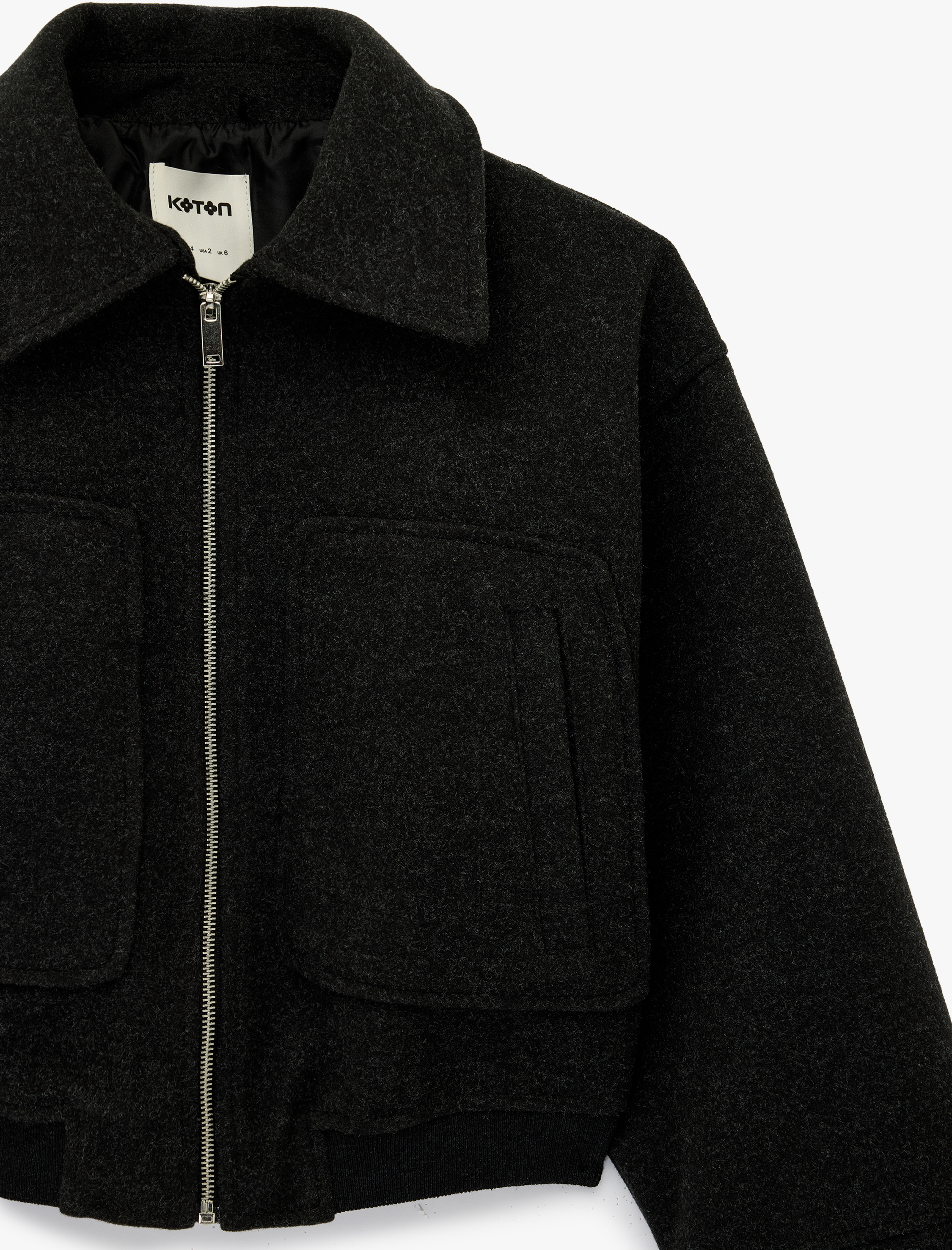   Fermuarlı Uzun Kollu Crop Bomber Kaşe Ceket