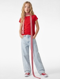 Asimetrik Düşük Omuz Kısa Kollu Modal Tişört