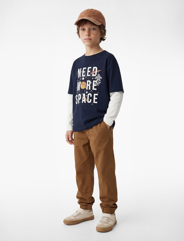 Erkek Çocuk Pamuklu Beli Bağcıklı Cepli Jogger Gabardin Pantolon