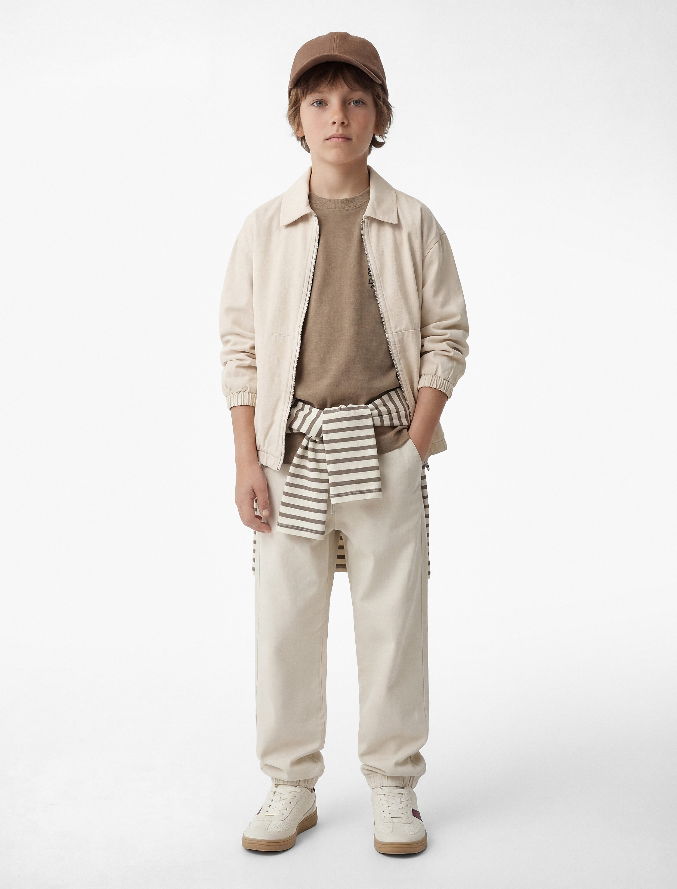  Erkek Çocuk Pamuklu Beli Bağcıklı Cepli Jogger Gabardin Pantolon