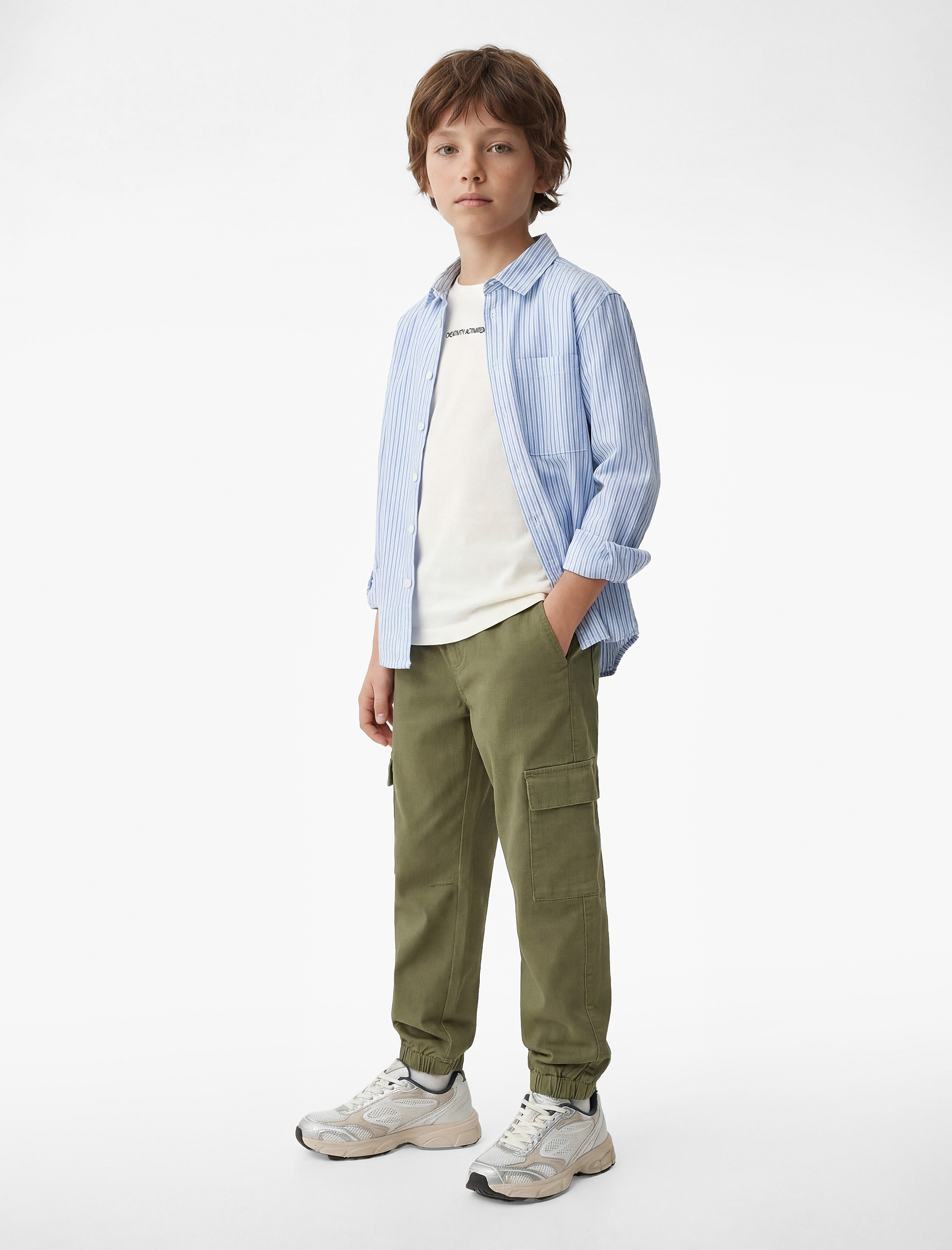  Erkek Çocuk Pamuklu Beli Bağcıklı Kargo Cepli Jogger Pantolon