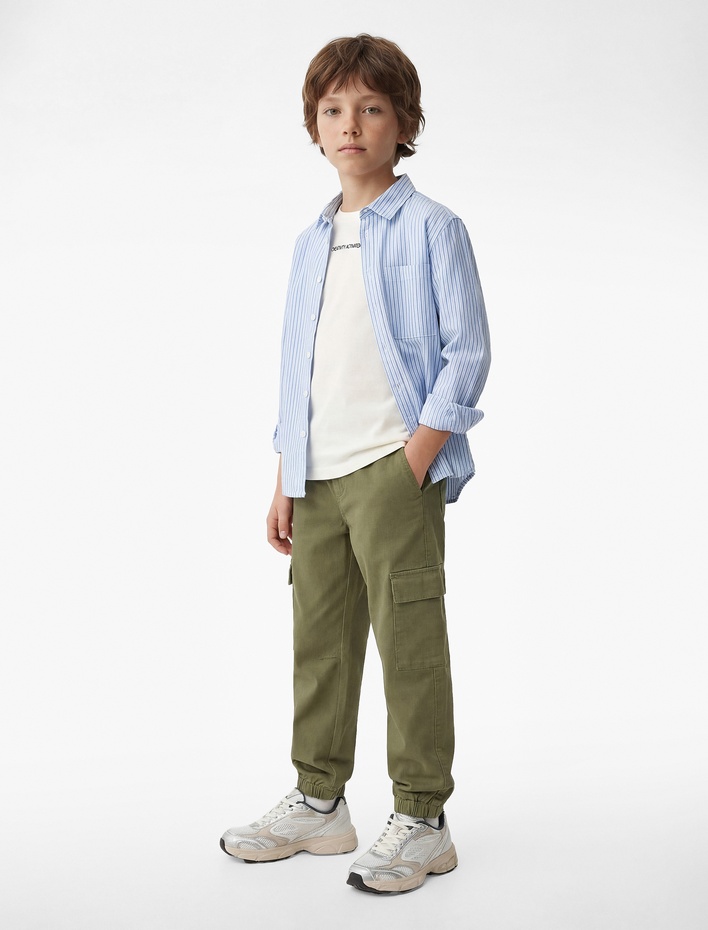 Erkek Çocuk Pamuklu Beli Bağcıklı Kargo Cepli Jogger Pantolon