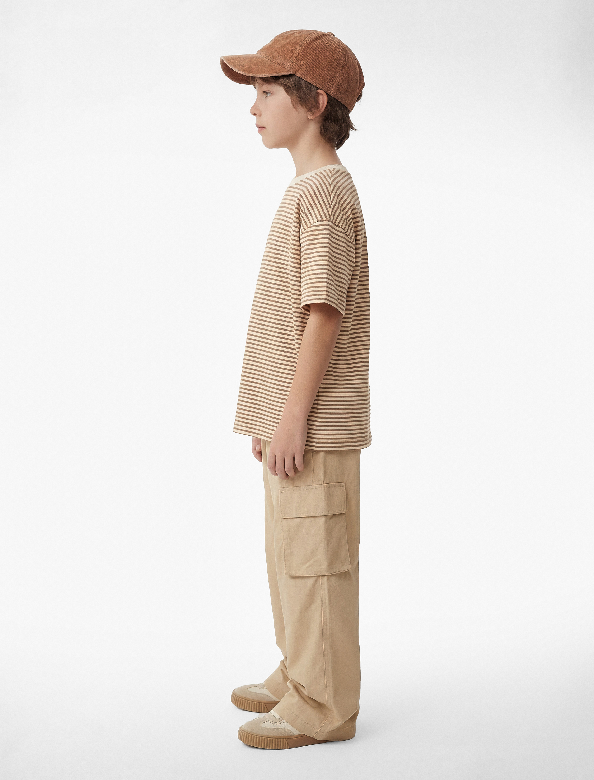  Erkek Çocuk Kısa Kollu Bisiklet Yaka Pamuklu Oversize Çizgili Tişört