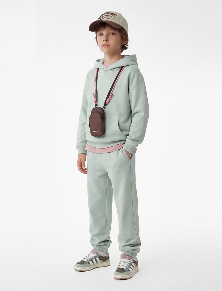 Erkek Çocuk Cepli Beli Lastikli Oversize Basic Jogger Eşofman Altı