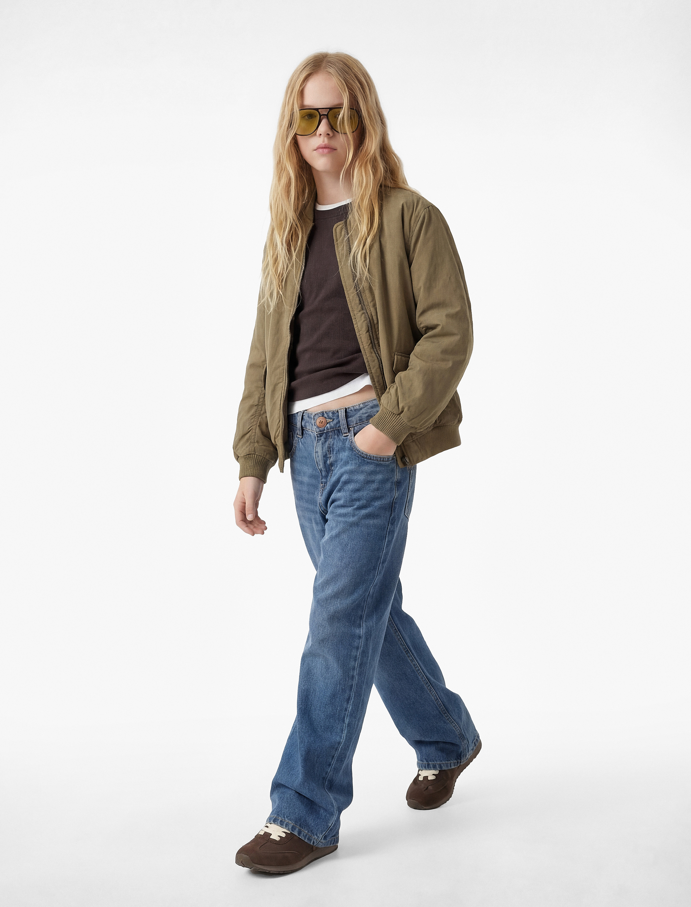  Kız Çocuk Uzun Kollu Cep Detaylı Kolej Yaka Bomber Ceket