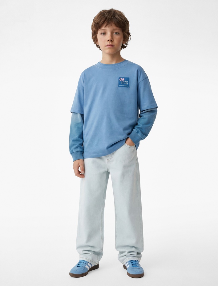 Erkek Çocuk Baskılı Pamuklu Kısa Kollu Bisiklet Yaka Tişört