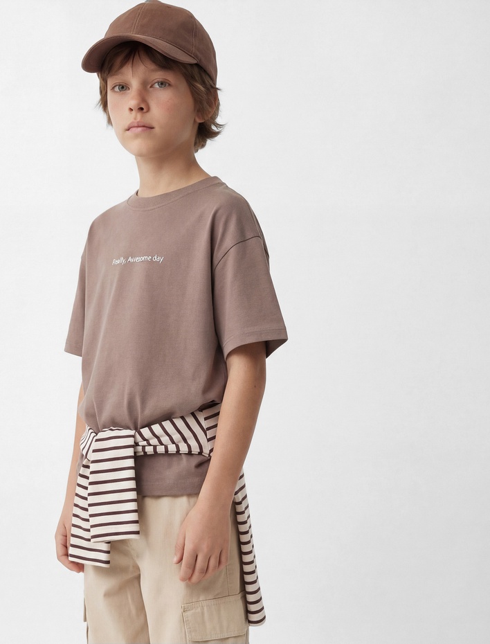 Erkek Çocuk Bisiklet Yaka Kısa Kollu Baskılı Pamuklu Tişört