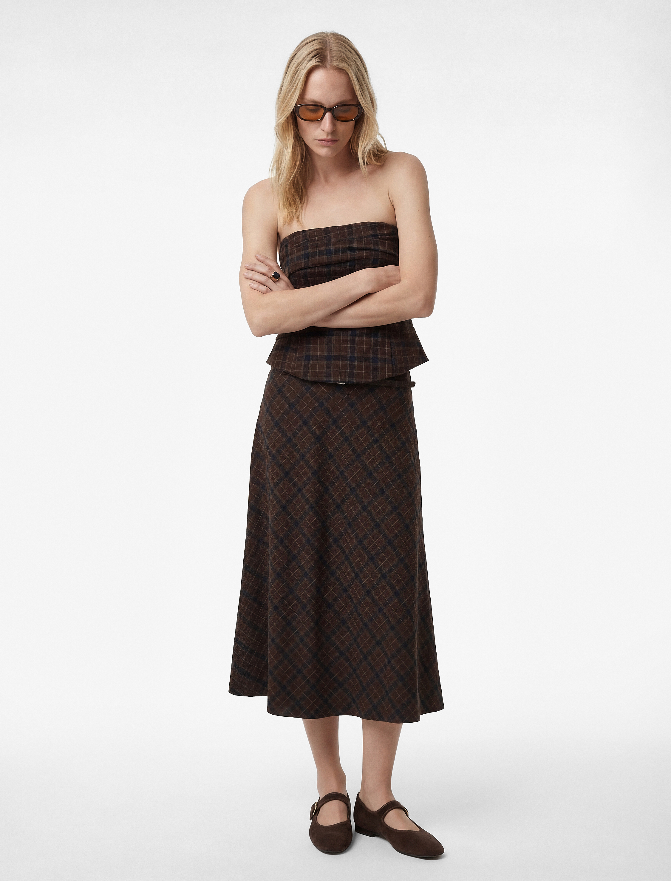   Gipeli Drape Detaylı Straplez Ekose Crop Bluz