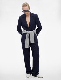 Yüksek Bel Geniş Paça Viskon Karışımlı Çizgili Pantolon