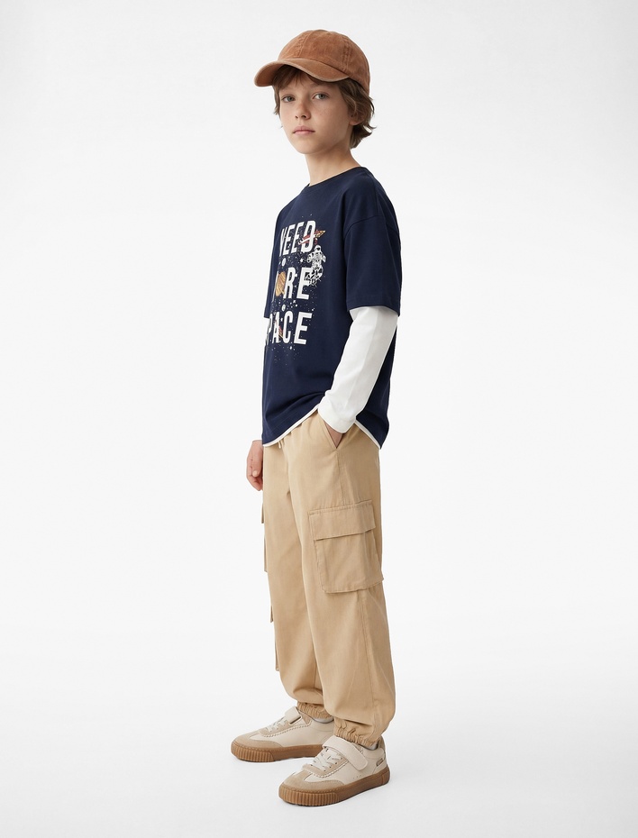 Erkek Çocuk Baskılı Kısa Kollu Bisiklet Yaka Pamuklu Tişört